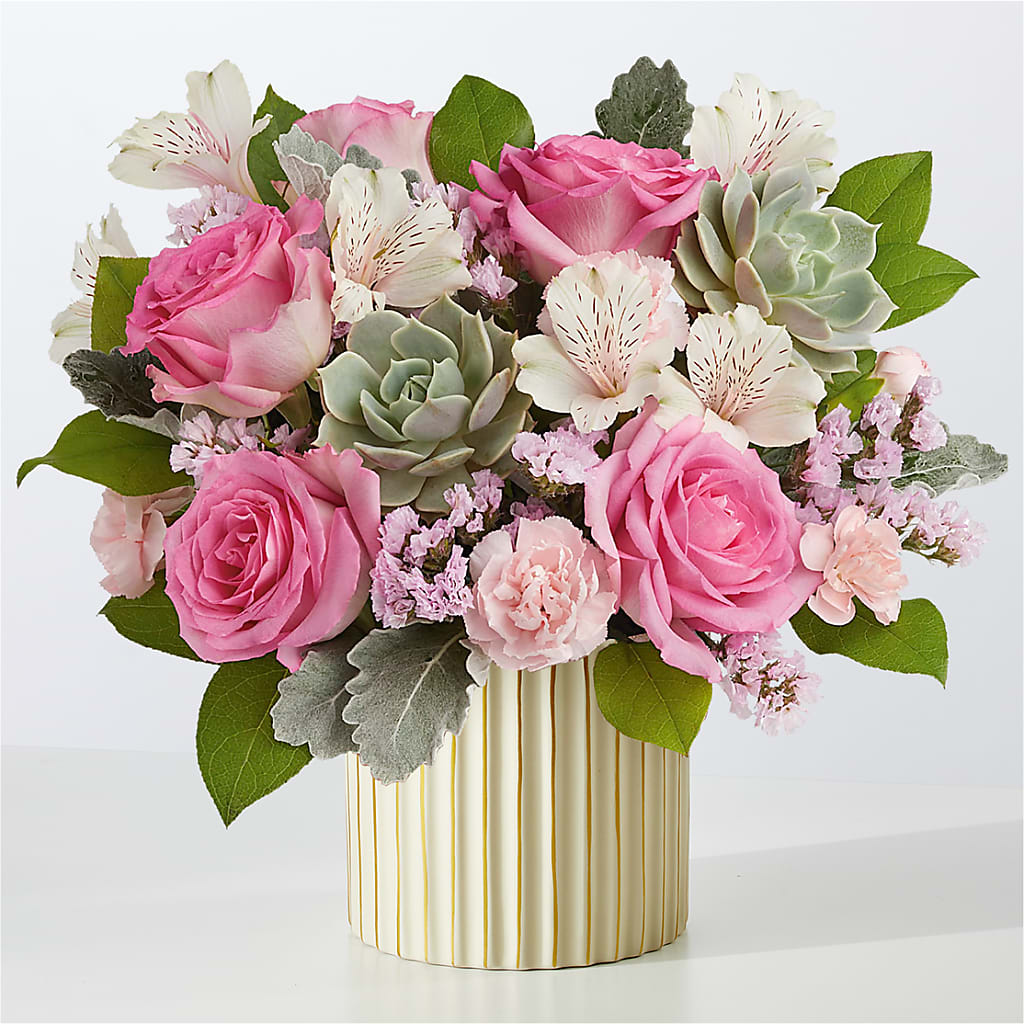 Dusty Rose Bouquet with Ivory Vase – James Floral Shoppe, Wilkinsburg PA